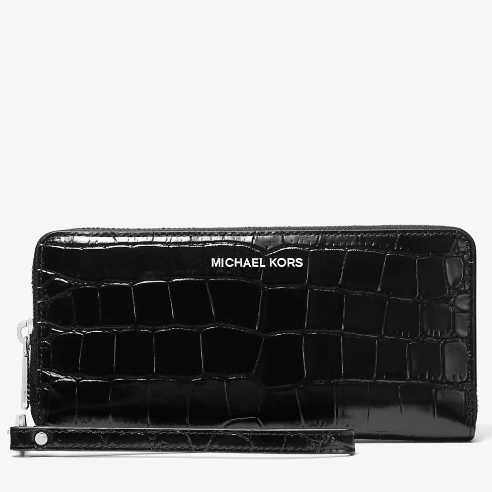 Michael Kors Jet Set Travel Metallic Crocodile Embossed Leather Continental Wall - Picture 4 of 16